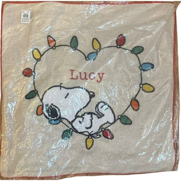 Pottery Barn Peanuts Snoopy Heart Personalized Lucy Pillow Cover Christmas NWT - Picture 1 of 9